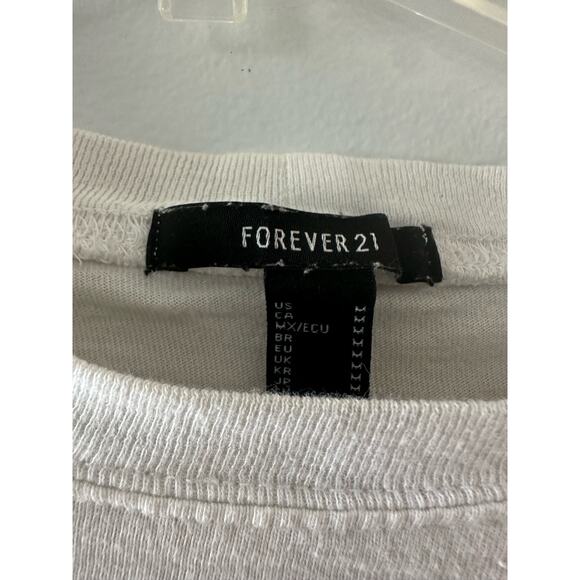 Forever 21 Top Women's Medium White Striped Long Sleeve Cropped Crewneck - Picture 3 of 5